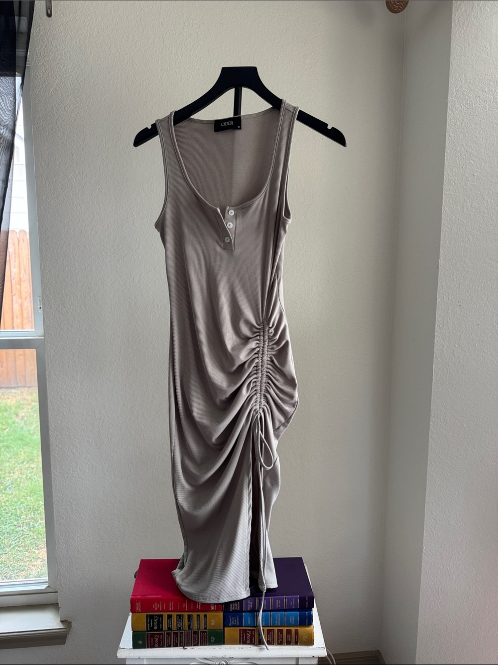 Cider Taupe Ruched Tank Midi Dress
